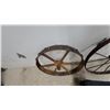 Image 3 : Two Antique Iron Wheels, Cleated and Spoked Styles, Farm Implement or Wagon Type 33" Diameter