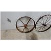 Image 4 : Two Antique Iron Wheels, Cleated and Spoked Styles, Farm Implement or Wagon Type 33" Diameter