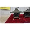 Image 2 : Pair of Cast Iron Asian-Style Pagoda Garden Lanterns with Verdigris Patina