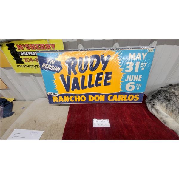 Vintage Rudy Vallée in Person at Rancho Don Carlos Concert Promotional Poster 30 x 16"