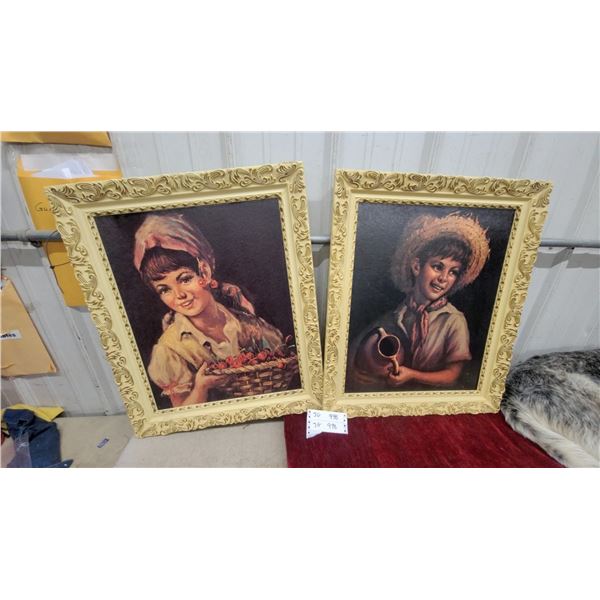 Pair of Mid-Century Framed Art Prints, Country Girl by Holusa No.