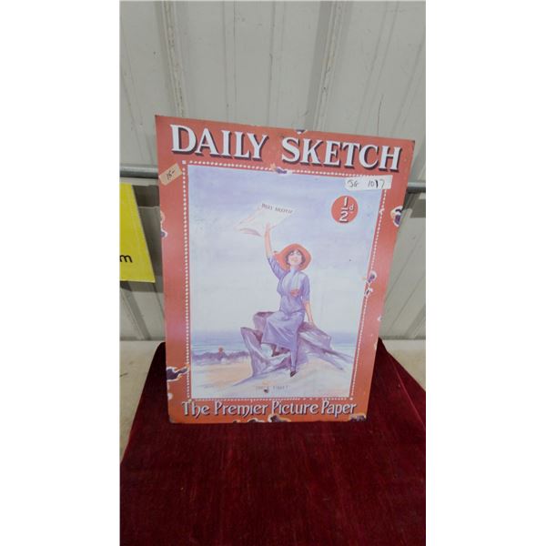 Daily Sketch "The Premier Picture Paper" Reproduction Tin Advertising Sign 18 x 24"