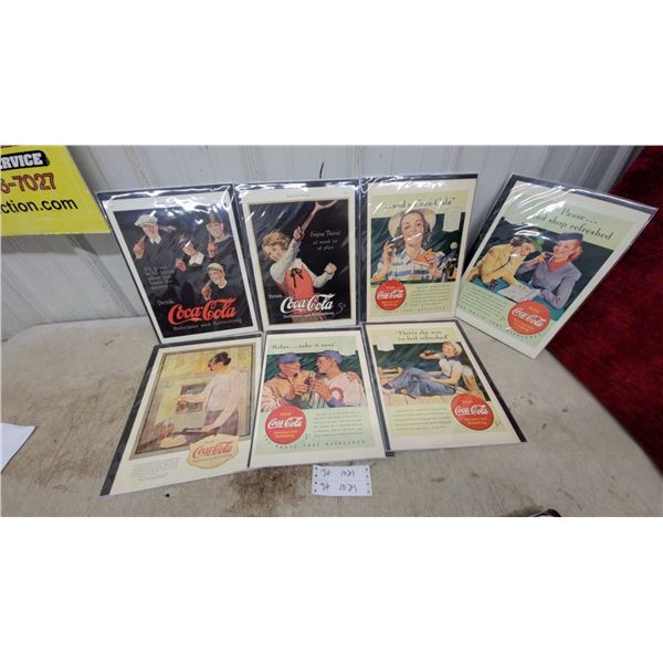 Collection of Six Vintage 1930s-1950s Coca-Cola Print Advertisements in Protective Sleeves