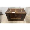 Image 1 : Antique Embossed Tin and Wood Steamer Trunk with Floral Scroll Pattern 32 x 20 x 16-1/2