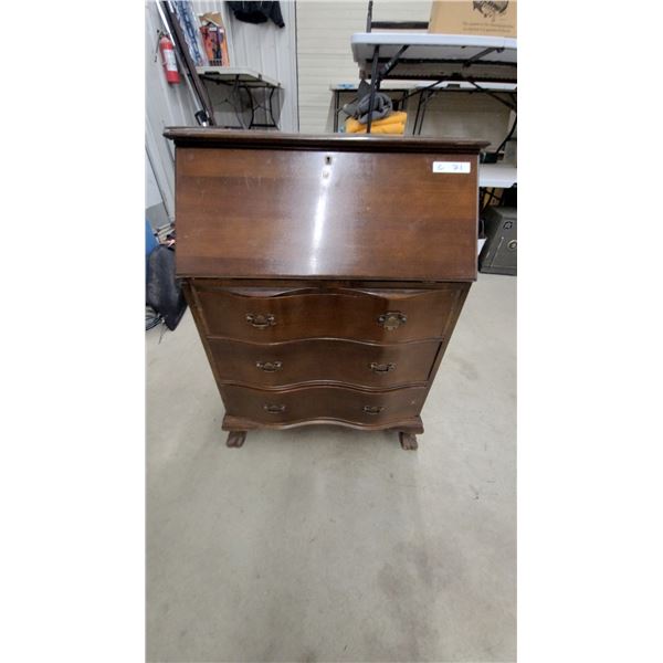 Vintage Colonial Revival Drop-Front Secretary Desk with Three Serpentine Drawers 41 x 31 x 15"