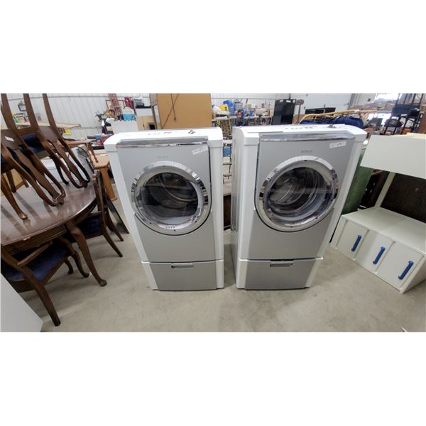 Bosch 800 Series High Efficiency Super Capacity Front-Load Washer and Dryer Set with Pedestals