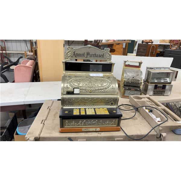 Vintage National Cash Register Class 2114 Brass "Amount Purchased" Register with Modern Electronic