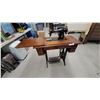 Image 1 : Antique Singer Model 66 "Red Eye" Treadle Sewing Machine in Wooden Cabinet with Cast Iron Base