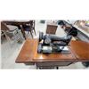Image 4 : Antique Singer Model 66 "Red Eye" Treadle Sewing Machine in Wooden Cabinet with Cast Iron Base