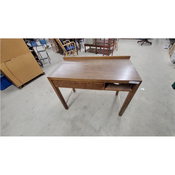 Mid-Century Modern Wooden Desk With Burl Wood Drawer Front and Tapered Legs 30 x 38 x 20"