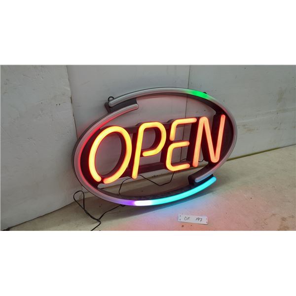 "Open" LED Sign, 12VDC 3.3A, For Indoor Use Only with Power Cord, 17 x 27"