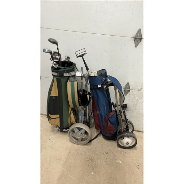 Two Golf Carts w/ Bags, TaylorMade Fairway Driver and Slazenger 5 Metal Wood