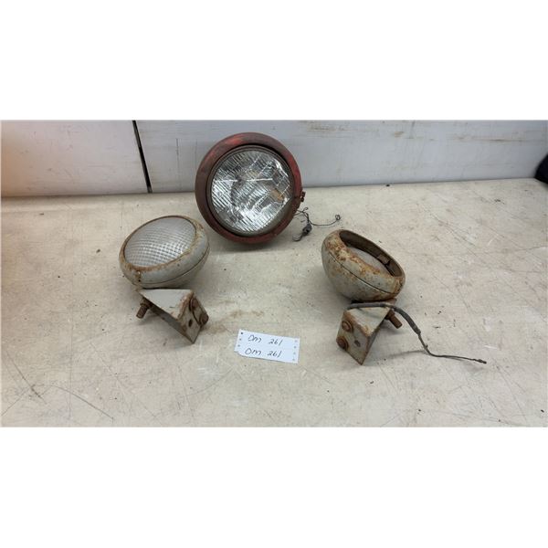 Vintage Tractor Headlight & Two Auxiliary Lights with Mounts
