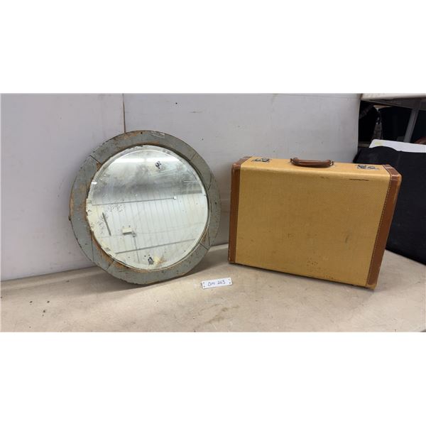 Vintage: Round Framed 21 x 21" Mirror & Suitcase