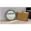 Image 1 : Vintage: Round Framed 21 x 21" Mirror & Suitcase