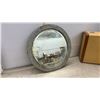 Image 2 : Vintage: Round Framed 21 x 21" Mirror & Suitcase