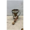 Image 2 : Vintage Kitchenware Lot: Dominion & Utility Meat Grinders, Food Mill, & Muffin Tins, Cast Iron Fry