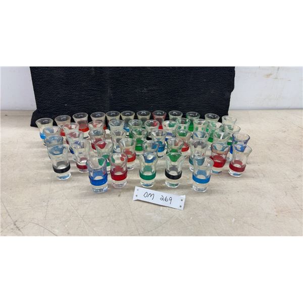 Fifty-Four Shot Glasses with Colored Bands