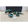 Image 1 : Blue Mountain Style Pottery Dolphin Figurine, Creamer, Sugar Bowl, Small Vase, & Dish