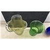 Image 3 : Assorted Glass Vases: Yellow Ruffled Rim, Green Textured, Blue Egg-Shaped, Pink Hob & More
