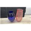 Image 4 : Assorted Glass Vases: Yellow Ruffled Rim, Green Textured, Blue Egg-Shaped, Pink Hob & More