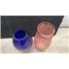 Image 5 : Assorted Glass Vases: Yellow Ruffled Rim, Green Textured, Blue Egg-Shaped, Pink Hob & More