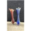 Image 6 : Assorted Glass Vases: Yellow Ruffled Rim, Green Textured, Blue Egg-Shaped, Pink Hob & More