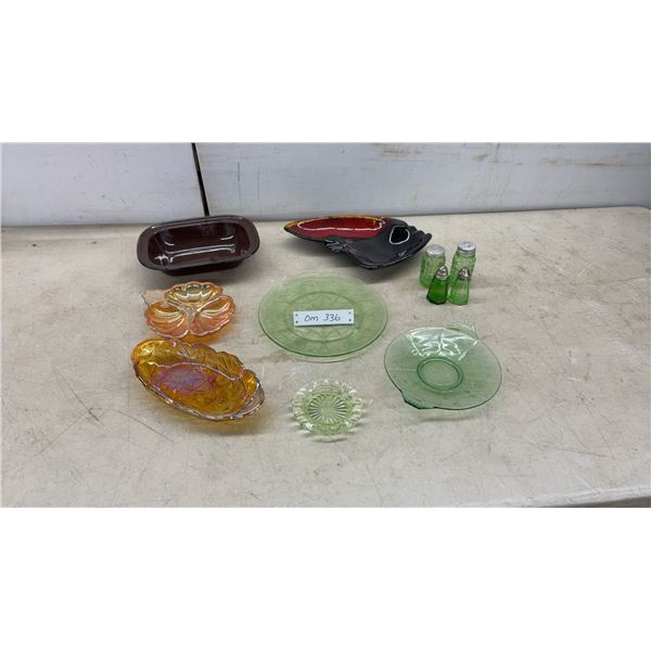 Carnival Glass Dishes, Green Depression Glass Plates & Bowls, Salt Pepper Shakers and More
