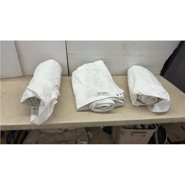 Three White Tarps with Grommets, 6 x 10 Feet