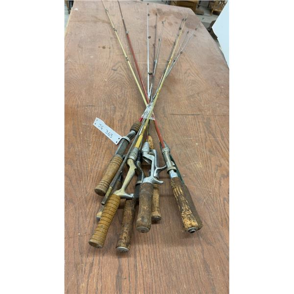 Assorted 9 Antique Fishing Rods: True Temper, Camlock, & Speedlock