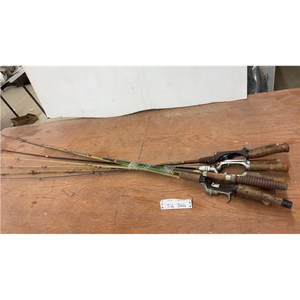 Nine Antique Fishing Rods with Cork & Wood Handles