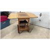 Image 2 : Drop Leaf Tea Cart with Removable Tray, 2 Shelves, & Wood Spoke Wheels, 28 x 31 x 17 Extending