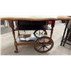 Image 7 : Drop Leaf Tea Cart with Removable Tray, 2 Shelves, & Wood Spoke Wheels, 28 x 31 x 17 Extending