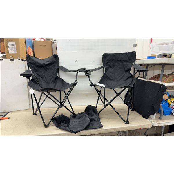Pair of Black Folding Camp Chairs with Cup Holders & Carry Bags