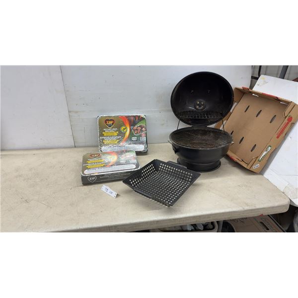 Zip Instant Light BBQ Grills (2), Portable Kettle Grill, & Perforated Grill Basket