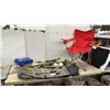 Image 1 : Red Folding Camp Chair, Plano 3100 Tackle Box w/Contents, Fishing Rods, & Carry Case