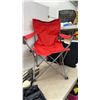 Image 2 : Red Folding Camp Chair, Plano 3100 Tackle Box w/Contents, Fishing Rods, & Carry Case