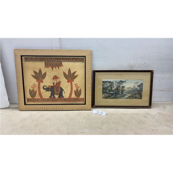 Two Framed Artworks: Watercolor Landscape Signed "Florence G.