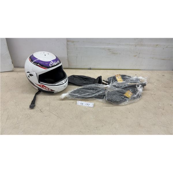 Caber C292 Helmet & 5 New Pugs Gear Bike Headwraps, Premium Deerskin Leather