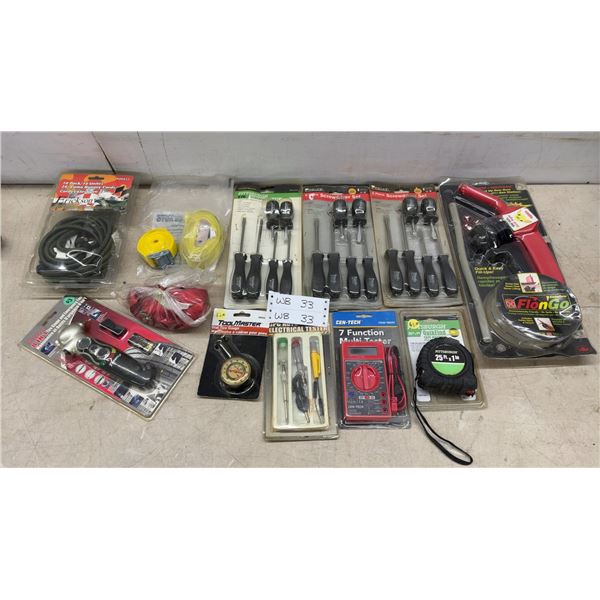 Assortment of New Old Stock Tools 3 Screwdriver Sets, Cen-Tech Multimeter, FlonGo Pump and More
