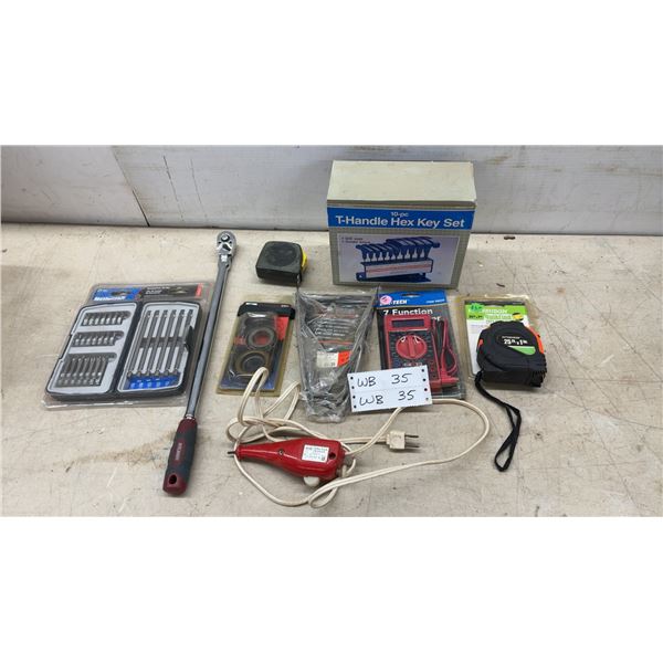 10-Piece T-Handle Hex Key Set, Ratchet, Screwdriver Bit Set, Multimeter, Tape Measures and More