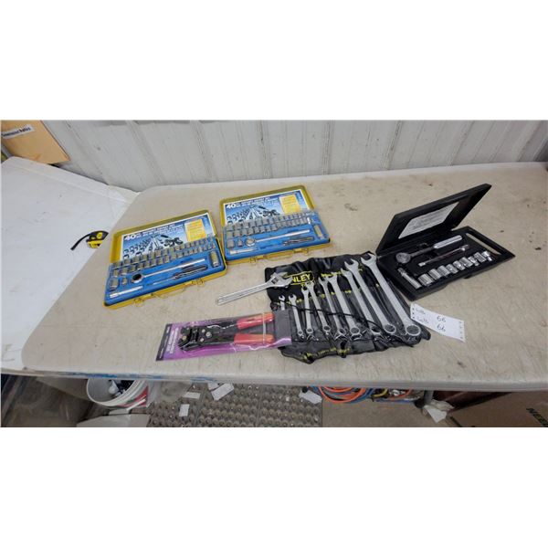 Lot of Tools Including Royal 40-Piece Ratchet Socket Sets, Stanley Wrench Set, Stripper and More