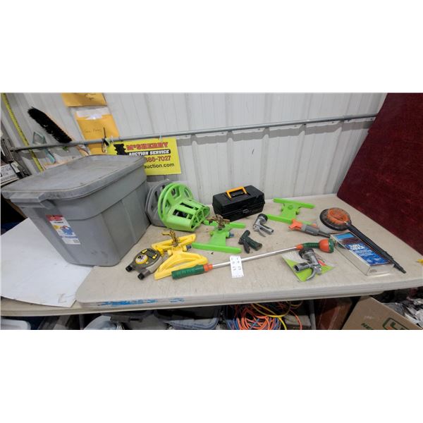 Assortment of Garden Hose Sprayers, Sprinklers, Water Timer, Rain Dance Car Wax and More