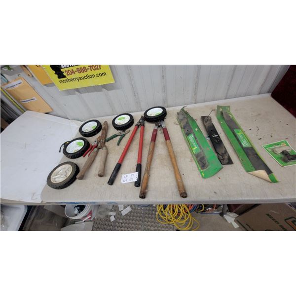 Lawn and Garden Lot: Replacement Mower Wheels, Blades, Hedge Shears, Loppers, Pruners and More