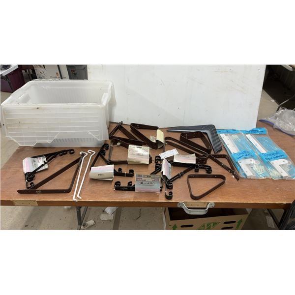 Tote Full Of Assorted Shelf Brackets & Supports Incl. Vanguard 16" Combination Shelf & Rod Holders