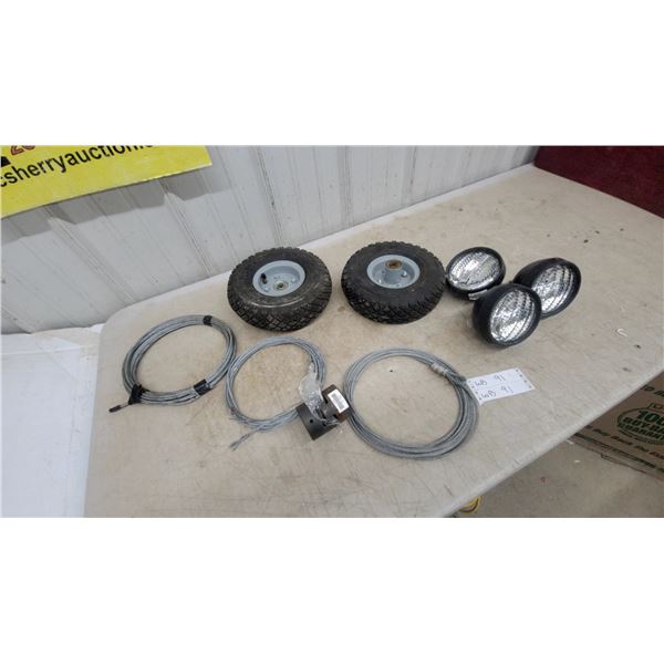Galvanized Steel Wire Cable, Pneumatic Utility Wheels, and Auxiliary Lights Lot