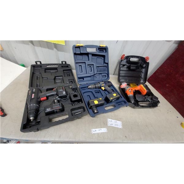 Craftsman 14.4V, Mastercraft 18V, and Black & Decker 14.4V Cordless Drill Kits With Cases