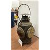 Image 2 : Vintage SP Railroad Lantern with Amber Lens & Two Metal Covers