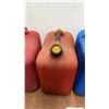 Image 4 : Vacu Pump & 4 Gas Cans: 3 Red, 1 Blue Kerosene, 1 Yellow