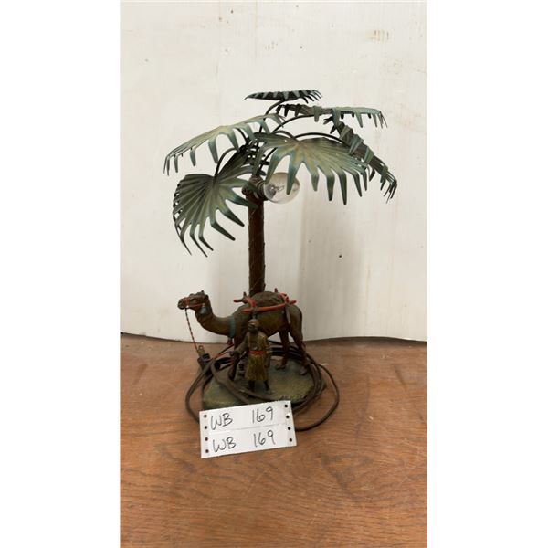 Vintage Palm Tree & Camel Table Lamp with Figurine
